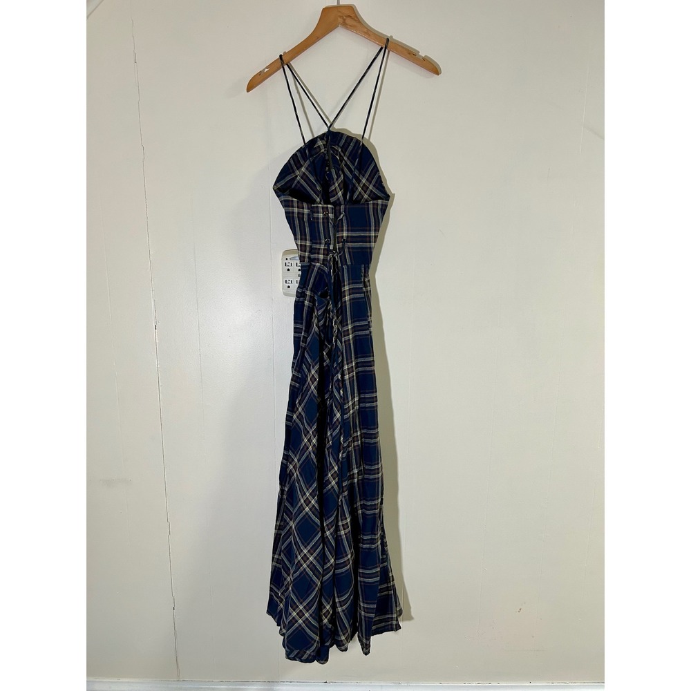 Anthropologie Pinnacle by Shruti Sancheti Plaid Midi Dress in Navy Blue sz 6 - Picture 5 of 5
